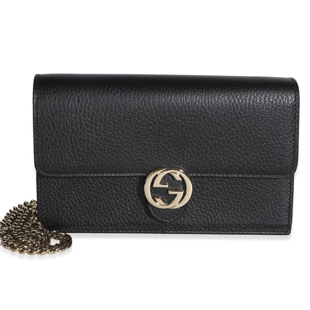 Gucci Black Dollar Calfskin Interlocking G Chain Wallet